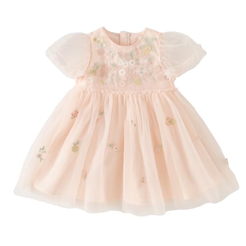 DAVE & BELLA Toddler Baby Girl Tutu Dress, Ruffle Short Sleeve Summer Tulle Dresses Tiered Pleated Floral Princess Sundress