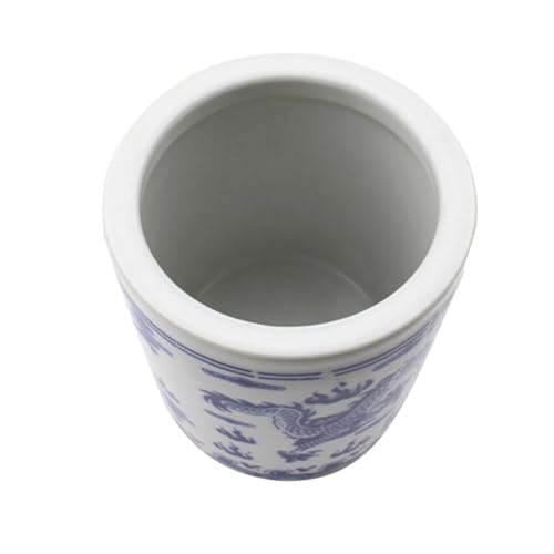 Gadpiparty Contenedor para Bolígrafos Retro de Cerámica Azul y Blanca Soporte Redondo para Pinceles y Portalápices Vintage Base Plana Estable para Oficina y Escritorio Decoración Clásica