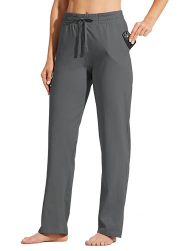 Willit Women's Cotton Sweatpants Yoga Lounge Open Bottom Sports Pants Straight Leg Casual Pants with Pockets