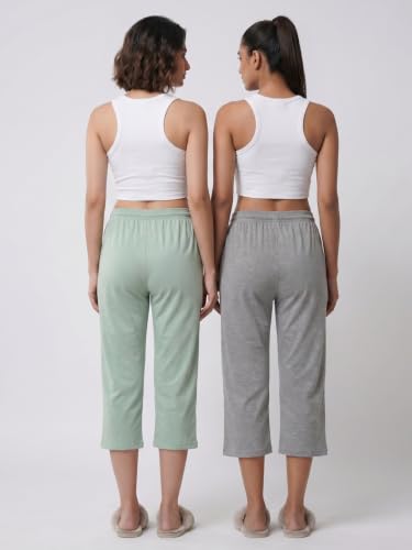 Image of Fflirtygo Women's Cotton Plain Calf Length Capri | Nightwear Short Pyjama | 3 /4th Solid Pyjama Pant | Regular Fit Casual & Lounge Wear Capri Combo (Pack of 2)