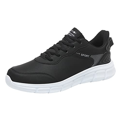 Zapatos casuales de cuero para hombre, de espuma plana, ligeros, con soporte de arco, para caminar, gimnasio, ajuste ancho, tenis cómodos, White, 42.5 EU