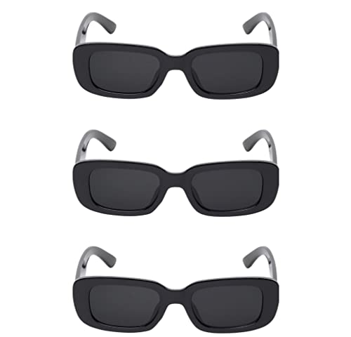 Image of Retro Rectangle Sunglasses for Women & Men | UV400 Protection | Trendy Thick Frame Fashion Eyewear | Lightweight Casual Shades | Black & White Combo Pack