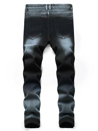 Men's Vintage Motorcycle Jeans, Regular Fit Denim Pants with Mid Waist, Wide Leg Biker Trousers3