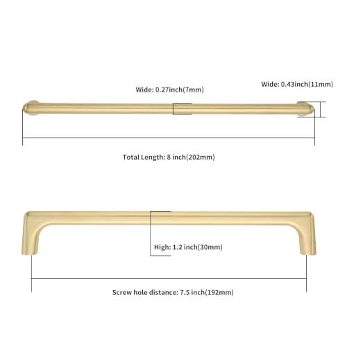 Image of Asidrama 6 Pack 7.5 Inch(192mm) Brushed Gold Cabinet Pulls Cabinet Handles Cupboard Handles Kitchen Cabinet Hardware for Cupboard Drawer Pulls