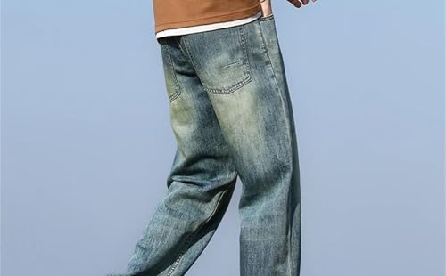 Mens Jeans Casual Loose Fit Stretch Straight Baggy Denim Trousers Comfortable Daily Fashion Pants3