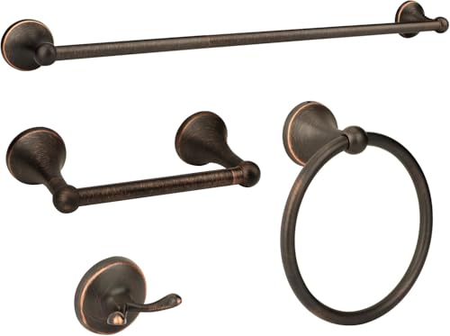 Ntipox Juego de accesorios de baño antiguos de 4 piezas, bronce aceitado, juego de toallero de 24 pulgadas, juego de toallero, juego de soporte para toallas de baño, color bronce