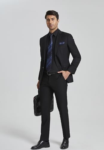 Image of HISDERN Mens Dress Shirt with Tie Pocket Square Set Classic Button Down Shirt Matching Tie Long Sleeve Shirts