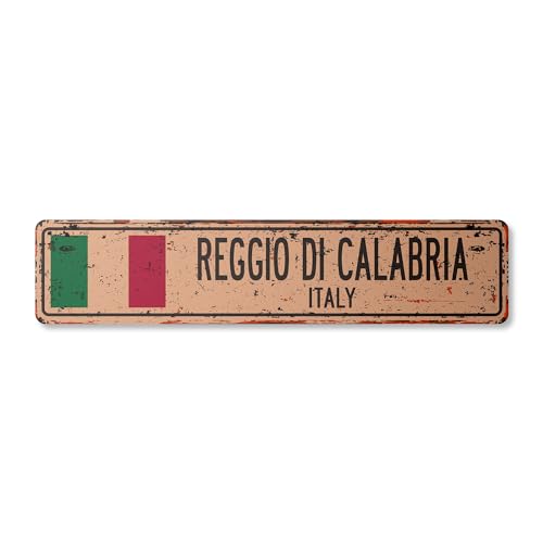 Reggio DI Calabria Italy Vintage Plastic Street Sign Italian Flag City Country Road Wall Gift | Indoor/Outdoor | 24" Wide