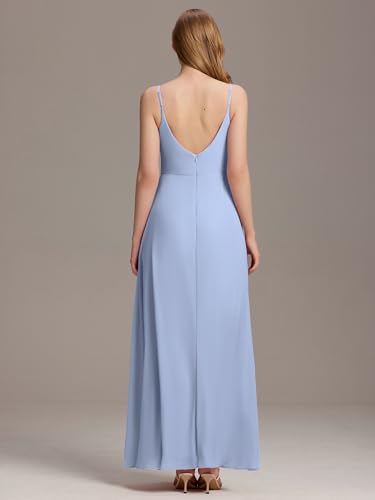Image of Ever-Pretty Women's Summer Backless Spaghetti Straps Bridesmaid Dresses Chiffon V-Neck Slit Long Formal Wedding Guest Dress
