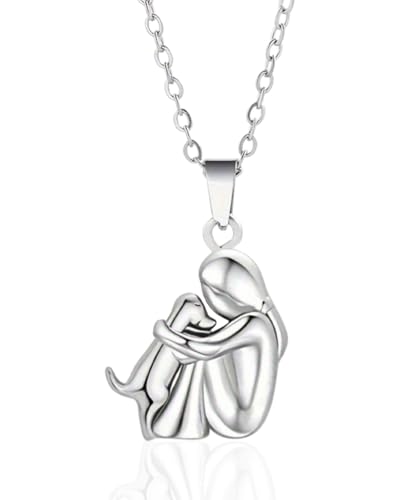 MYGLOAR Collar de perro,Collar de abrazo de perro y niña, colgante de plata de ley 925 con forma de animal, para niñas, hijas, madres y amigas (1 Plateado)