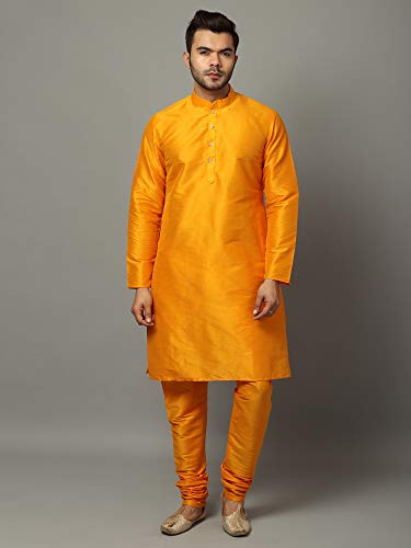 Ethluxis® Men's Silk Blend Kurta Churidar Pyjama with Ethnic Bundi Jacket Set