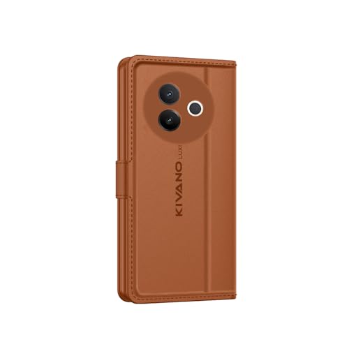 Image of KIVANO LUXE Compatible for Vivo Y39 5G Luxury Handmade Leather Magnetic Flip Folio Case | Card Holder & Kickstand | Slim Protective Cover | Unisex - Brown