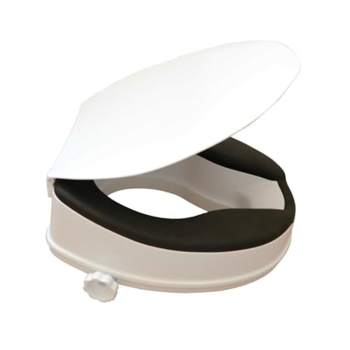 MAS QUE AYUDAS – Elevador WC Adulto 10 cm, con Tapa, Tacto Suave y Antideslizante, Alzador para Inodoros Ovalados, Fácil Instalación, Ideal para Personas con Movilidad Reducida