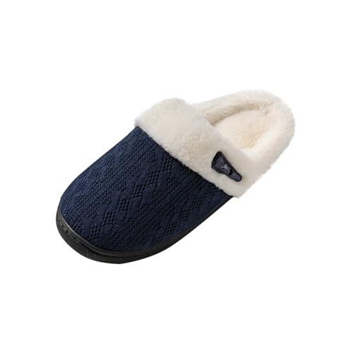 2025 Ribbed Knit Slipper for Women Keep Warm Lounging Winter Slide Rubber Sole Slip on Sandal Comfy Fluffy Shoe