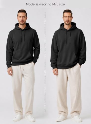 Image of JMIERR Mens Fleece Lined Hoodie Pullover Drawstring Pocket Winter Warm | Cozy fleece-lined pullover, adjustable drawstring hood, kangaroo pocket, regular fit, machine wash