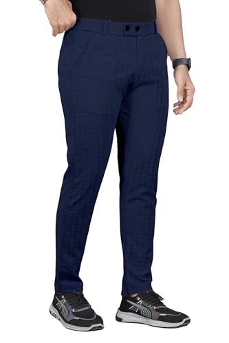 Image of Mehrang Men's Casual Textured Regular Fit Trousers, Formal Pants with Button Closure, Side Pockets, Polyester Trouser for Men