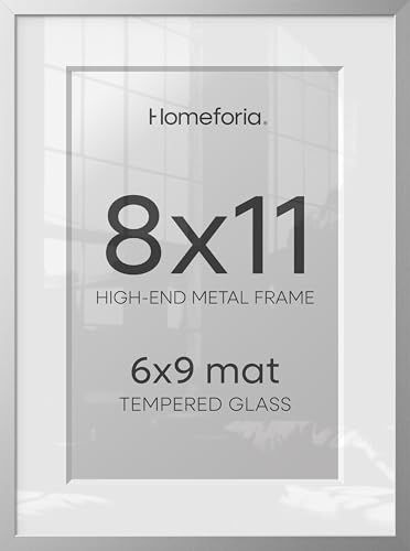 Image of Homeforia 8x11 Silver Picture Frame, High-End Metal, 6x9 Mat, Glass | High End Aluminum, Tempered Glass, Acid-Free 6x9 Removable Mat, 8x11 in Edge-to-Edge Display 11x8, Wall Kit, Set Of 3