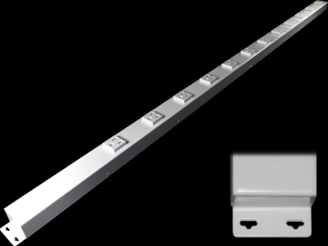 48" Hardwired Power Strip (NO Power Cord), 12 Vertical Tamper Resistant Outlets (NEMA 5-15R - NOT 20Amp), with Ears (with mounting tabs on Both Ends),