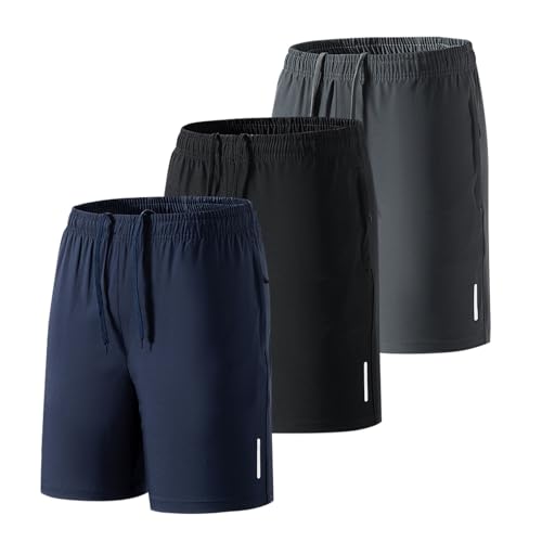 Pack de 3 pantalones cortos de deporte para hombre, de secado rápido, tallas grandes, con cremallera, bolsillos, elásticos, pantalones cortos de baloncesto, multideporte, tallas M-8XL, Negro , 6XL