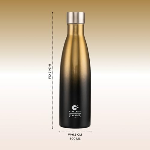 Image of Clay Craft Vacbott Gerald Double Tone Double Walled|18 Hours Hot and 24 Hours Cold Vacuum Insulated|Thermosteel|Flask 500ml|2 Pcs, Steel Bottles for Travelling|BIS Certified|1Year Limited Warranty