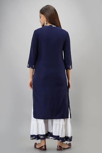 Image of Women Rayon Straight Golden Foil Printed Kurta with Palazzo || Kurti with Palazzo Set for Casual Party & Festival Wear in Round Neck with 3 /4 Sleeve for Girls