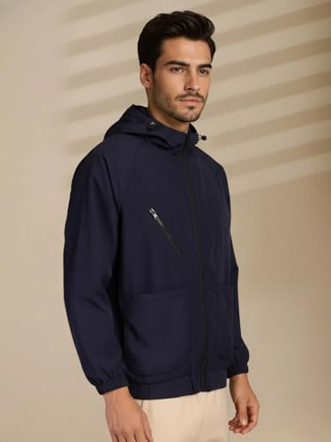 Image of CHKOKKO Sunscreen Jacket for Men Windcheater Hooded Zipper Sports Jacket | UV Protection | Sun Protective | Lightweight Water Resistant | Riding Biker | Outdoor Travel Gym Running