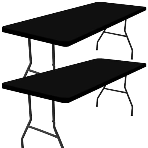 Smiry 2 Pack Rectangle Picnic Table Cloth, Waterproof Elastic Fitted Tablecloths, Washable Polyester Rectangular Patio Table Cover for Camping, Indoor and Outdoor (Black, 18"x72")