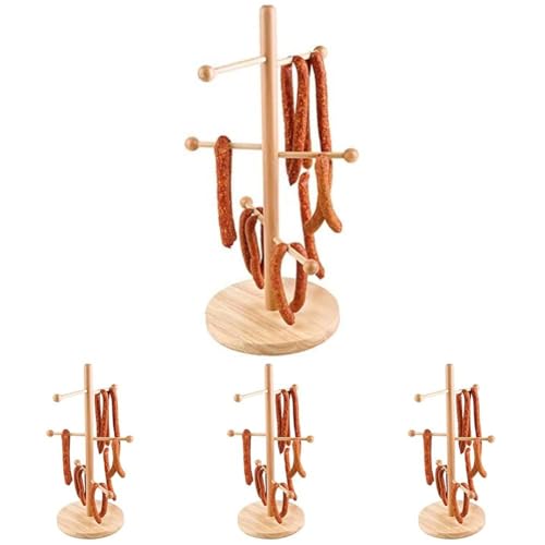 APS Brezel- oder Wurstständer - Verkaufsständer Buchen-Holz versiegelt, bestens geeignet für die Präsentation von Brezeln, Würstchen, etc., Fuß Ø 22 cm, Höhe 50cm (Packung mit 4)