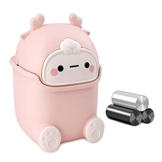 QLFJ-FurDec Cute Desktop Trash Can Wastebasket with 90 Trash Bags, Creative Tiny Countertop Garbage Can with Flip Lid, Small Plastic, Pink