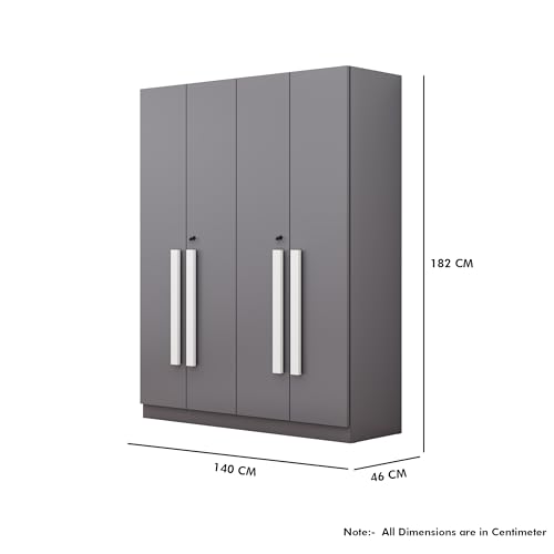 Image of Bniture 4 Door Wardrobe for Bedroom with Lockable Door & Hanging Space | Almirah for Clothes with Elevated Bottom Base | Wardrobe for Storage Cupboard | 3 Years Warranty (Slate Grey, 4 Door)