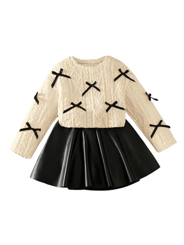 Verdusa Girl's 2 Piece Outfits Cute Bow Long Sleeve Sweater