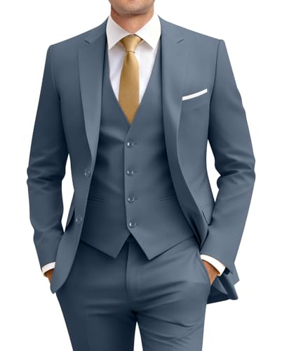 Image of Men's Slim Fit 3 Piece Suit Two Button Business Wedding Dress Tux Suit Set Jacket Vest Pants with Tie