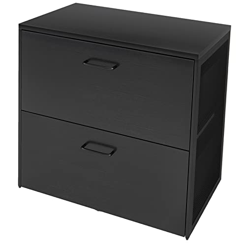 Topsky 2 Drawers Wood Lateral File Cabinet For Letter Size/A4/Legal File Full Extension Soft Close Concealed Slide (Black) #TOP20