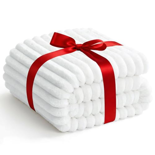 WAVVE Kuscheldecke 220x240 cm - Weiß - Weiche Flanell Fleecedecke, Sofadecke & Couchdecke, Warme Korddecke für Wohnzimmer Deko… – Ansicht 7
