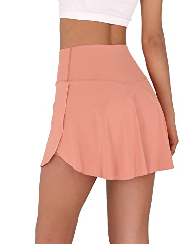 Ododos Women's Crossover Flared 2-In-1 Tennis Skirts With Pockets, Athletic Golf Skorts For Casual Workout Sports, Rose Pink, Medium #TOP4
