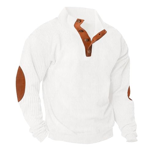 2025 Men Corduroy Long Sleeve Crewneck Pullover Sweatshirts Thermal Stand Collar Heavyweight Casual Button Sweatshirts