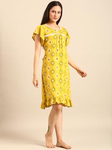 Image of Rupa Jon Aishwarya Women Short Printed Nighty in Premium Cotton Blend Fabric, Midi Length, Night Dress, Three-Fourth Length for Comfortable Everyday Wear