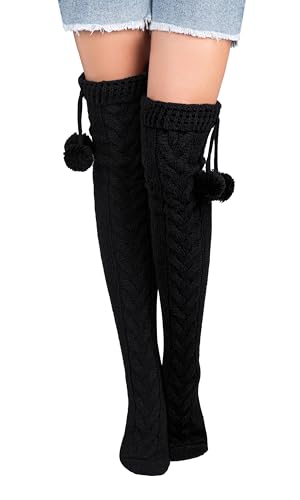 Image of Pcavin Thigh High Socks for Women Cable Knit Over the Knee Boot Socks, Warm Long Knit Leg Warmers for Winter Outfits