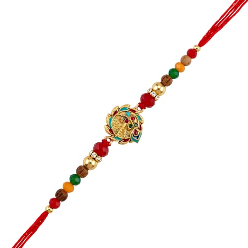 Image of Avyaan Handmade Floral Bead Rakhi for Brother | Traditional Beaded Thread with Decorative Floral Centerpiece | Soft Skin-Friendly Material | Comfortable, Lightweight & Durable | Ideal for Raksha Bandhan