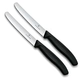 VICTORINOX(ビクトリノックス) 包丁セット 食洗機対応 ペティナイフ2本セット 11cm 波刃 ブラック 人間工学に基づき軽くて扱いやすい トマト&テーブルナイフ スイスクラシック 6.7833.2