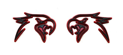 Image of Pair Custom HELLHAWK Emblem Replacement for Trackhawk Fender Door 3D Badge Hellcat Style Head (Black Red)