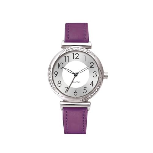 NUOVO Montre-bracelet pour femme avec cristaux - Cadran argenté - Bracelet en cuir - Montre classique - Style décontracté - Montre à quartz pour femme,...