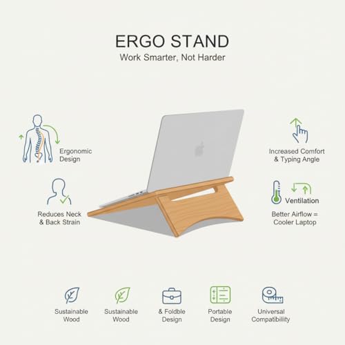 Image of Laptop Stand Universal Heat Dissipation Desktop Foldable Laptop Stand Wooden Notebook Stand Holder with 180 Degree Multiple-Angle Support for MacBook Asus HP Sony 11 x 11.5 inche Natural