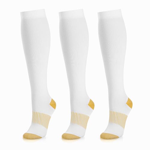 Image of Medical Compression Socks for Women and Men 3 Pairs 20-30 mmHg Knee High Christmas Compression Stockings Circulation Best for Running Athletic Nurses