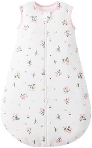 Duomiaomiao 2.5Tog Schlafsack Baby Ganzjahres, 100% Baumwolle Baby Schlafsack Winter, Mädchen Neugeboren,Warmer Schlafsack Neugeborene Kinder(Blumen Rosa/85)