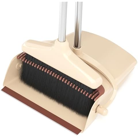 Broom with Dustpan Combo Set 54” Long Handle Household Dust Pan for Home Cleaning （Beige） Cover