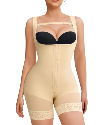 Nebility Fajas Colombianas Moldeadoras Tummy Control Shapewear for Women Postpartum Body Shaper Waist Trainer Bodysuit (Beige, XX-Large)