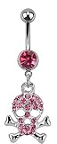 Piercing per ombelico con teschio e strass in acciaio chirurgico 316L, Acciaio inossidabile Zirconia cubica