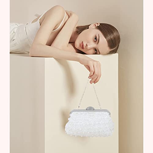 Carwales Women Pearl Clutch Flower Evening Bag Pearl Purse For Women Evening Wedding Dance Prom Bridal Handbags(White) #TOP3