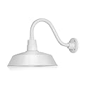 14in. White Outdoor Gooseneck Barn Light Fixture With 14.5 in. Long Extension Arm - Wall Sconce Farmhouse, Vintage, Antique Style - UL Listed - 9W 900lm A19 LED Bulb (5000K Cool White)